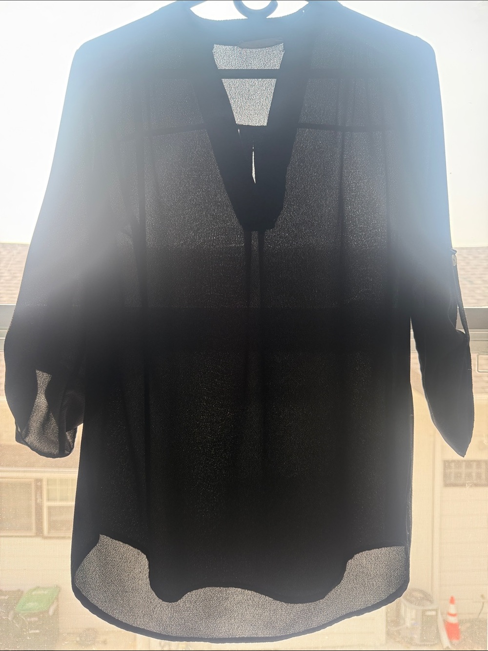 Black Sheer V-Neck Tunic Blouse